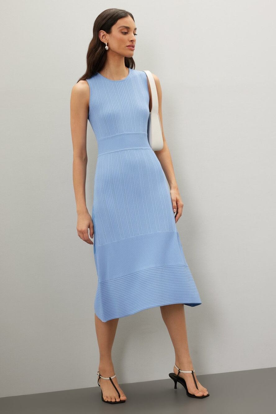JASON WU Women's Blue Knit Sleeveless Ribbed Texture Crewneck Dress Size Large